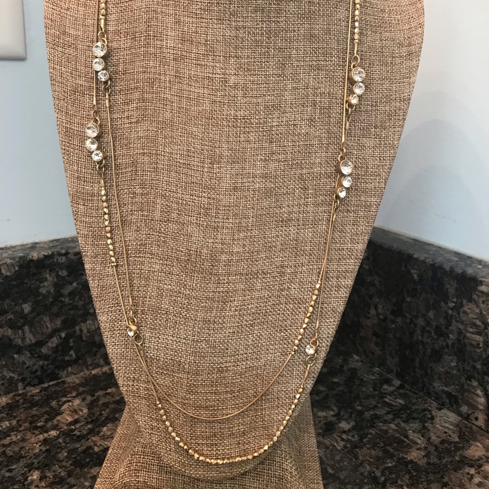(SOLD)LOFT Gold tone rhinestone station necklace